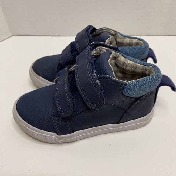Cat & Jack low top blue sneakers faux leather hook & loop shoes little kids 6 - Picture 2 of 8
